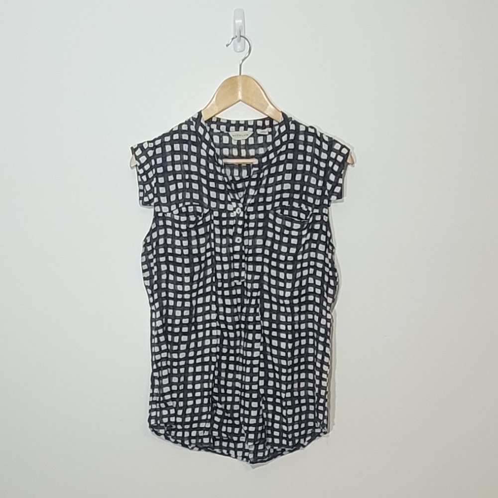 11•1 TYLHO Charcoal White Checkers Cap Sleeves Lightweight Pockets Size Large